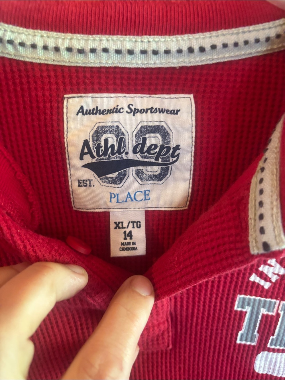 The Children's Place Red Intramural Team Thermal Henley Top - Picture 2 of 3